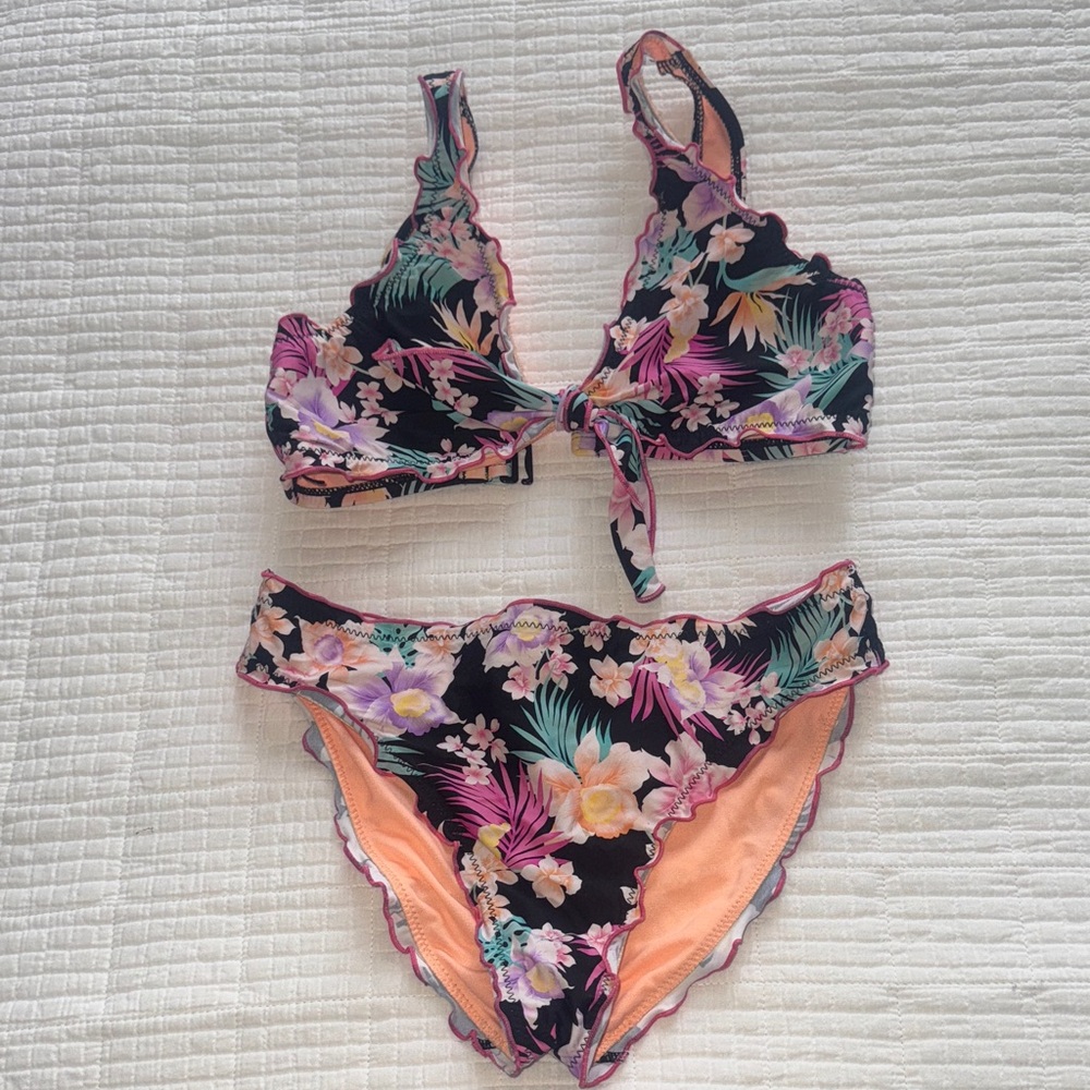 Hobie Floral Kids Bikini - Black and Pink